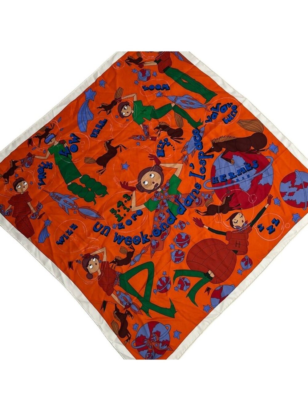 Hermes Scarf Carre 70 Orange Green Multi Un Week End Dans L'espace